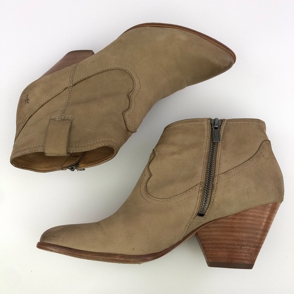 Frye Leather Judith Tan Side Zip Bootie Boots Size 8.5 - Picture 3 of 8